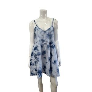 Z Supply Kona Iris Tie Dye Babydoll Mini Dress Blue Cloud Print Size S NWT